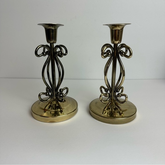 Vintage Brass Candle Holder Pair Set of 2 Boho Bohemian 80s 90s - Picture 1 of 8